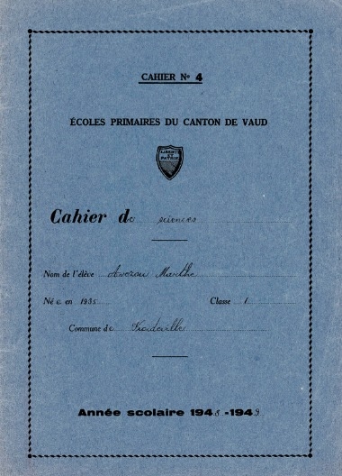 Cahier de sciences - Marthe (13 ans) - 1948