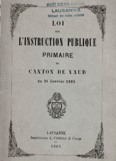 1865 - Loi sur l’instruction publique primaire du canton de Vaud du 31 janvier