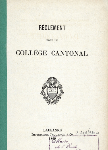 1869 - Règlement pour le Collège cantonal