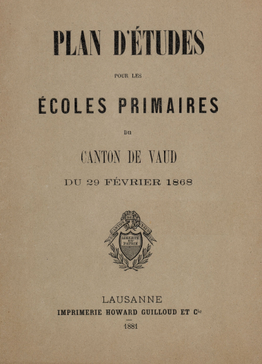 1868 - Plan d’études pour les écoles primaires du canton de Vaud du 29 février